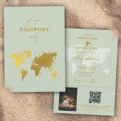 Invitation Destination Mariage Monde Passport Sage Vert Or