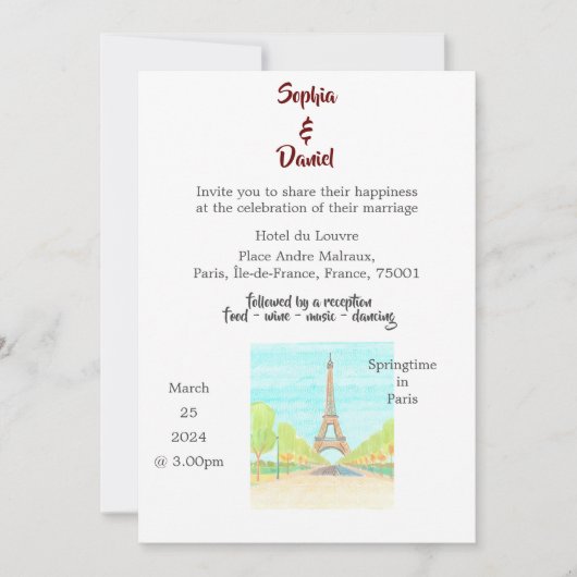 Invitation Destination mariage - Paris, France (Devant)