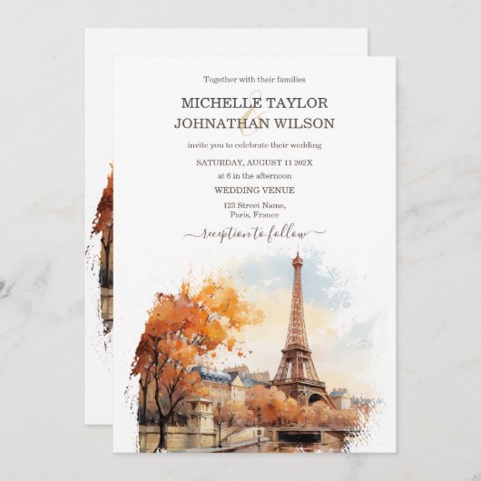 Invitation Destination Mariage Paris Tour Eiffel France (Devant / Derrière)