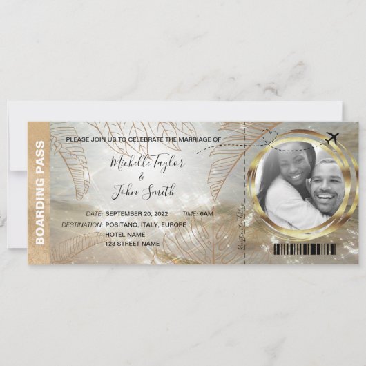 Invitation Destination Mariage Pass Plage Palm Tree (Devant)