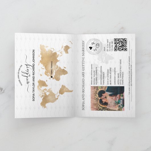 Invitation Destination mariage Passport Paris France Eiffel (Intérieur)