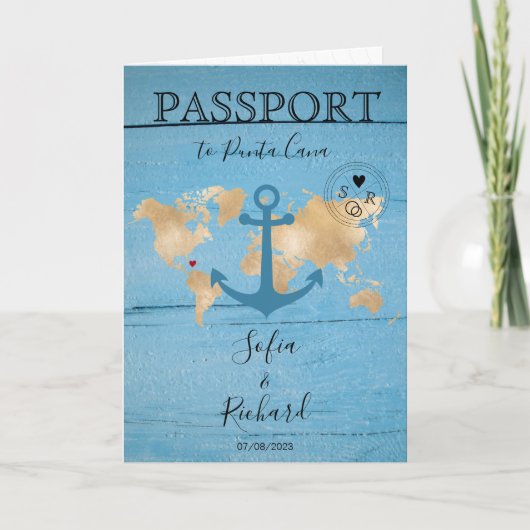 Invitation Destination Mariage Passport World Map Ancre (Devant)