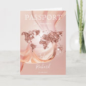 Invitation Destination Mariage Passport World Map Rose Gold (Devant)