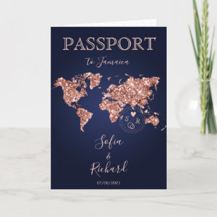 Invitation Destination Mariage Passport World Map Rose Gold
