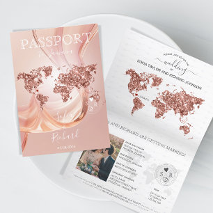 Invitation Destination Mariage Passport World Map Rose Gold