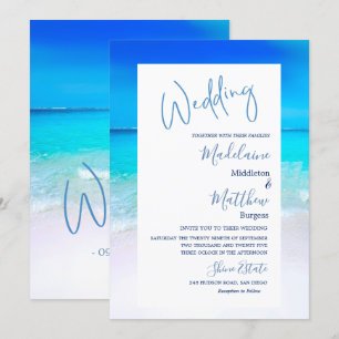 Invitation Destination Mariage Plage Océan bleu Moderne