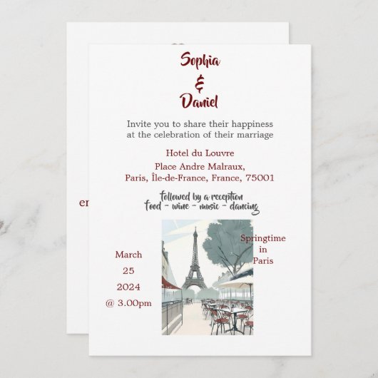 Invitation Destination mariage - Printemps à Paris (Devant / Derrière)