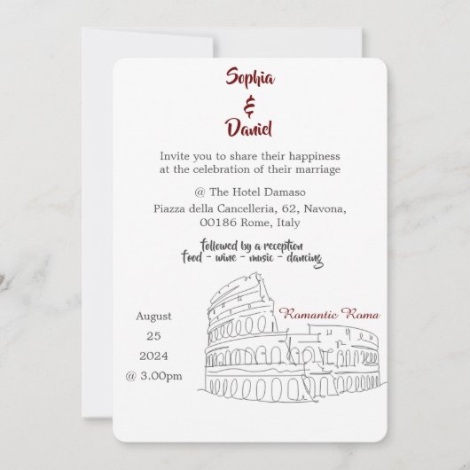 Invitation Destination mariage - Rome, Italie (Devant)