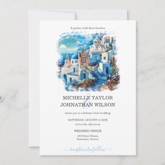 Invitation Destination Mariage Santorin Grèce île grecque (Devant)