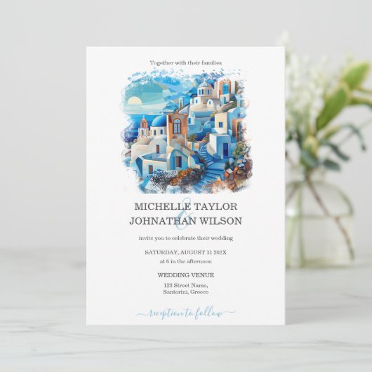 Invitation Destination Mariage Santorin Grèce île grecque (Debout devant)