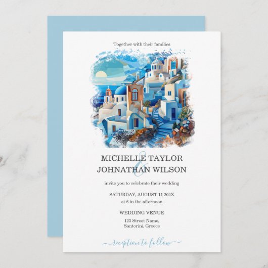 Invitation Destination Mariage Santorin Grèce île grecque (Devant / Derrière)