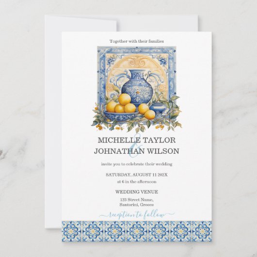 Invitation Destination Mariage Santorin Grèce île grecque (Devant)