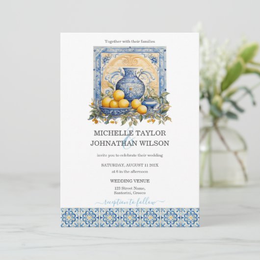 Invitation Destination Mariage Santorin Grèce île grecque (Debout devant)