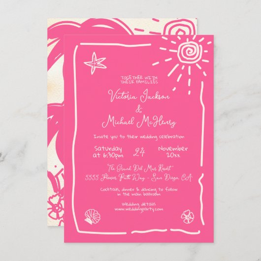 Invitation Destination Mariage Sunny Tropical (Devant / Derrière)