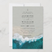 Invitation Destination Mer Bleue Élégant Mariage Code QR (Devant)