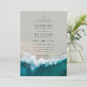 Invitation Destination Mer Bleue Élégant Mariage Code QR (Debout devant)