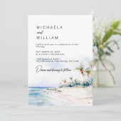 Invitation Destination moderne Watercolor Beach Wedding (Debout devant)