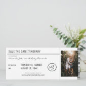 Invitation Destination noire et blanche avec photo Enregistre (Debout devant)