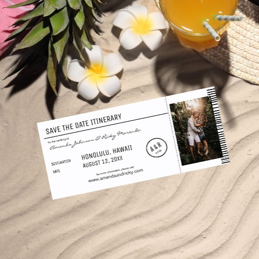 Invitation Destination noire et blanche avec photo Enregistre