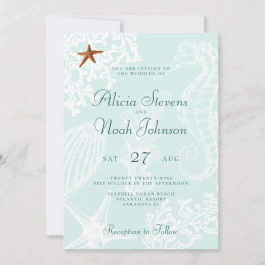 Invitation Destination plage côtière mariage (Devant)