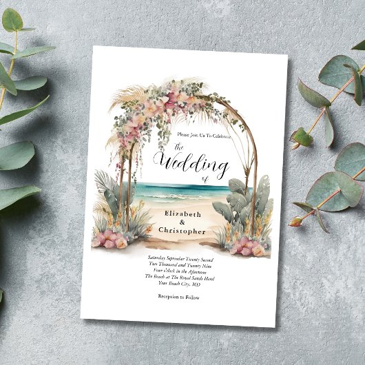 Invitation Destination Plage Floral Arc Botanique Mariage