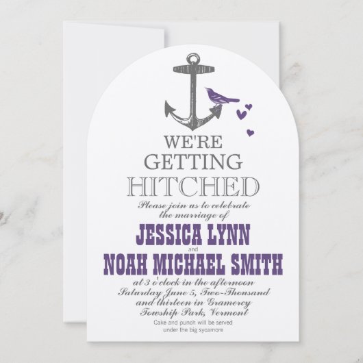 Invitation Destination Plage mignonne Violet Oiseau Gris Ancr (Devant)