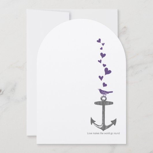 Invitation Destination Plage mignonne Violet Oiseau Gris Ancr (Dos)