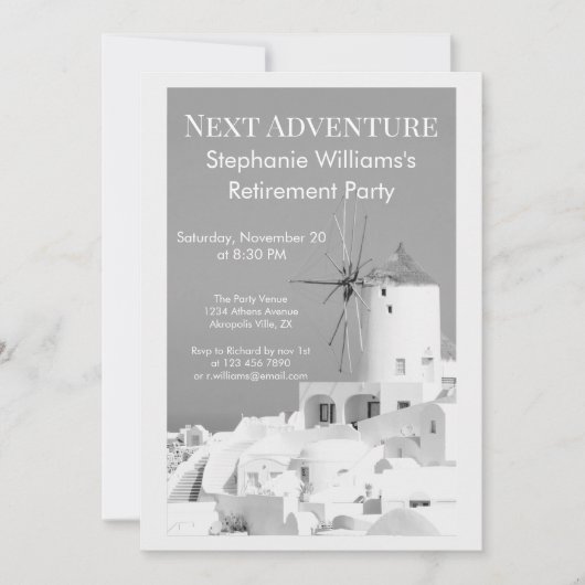 Invitation Destination Retraite Partie Grec Blanc Gray (Devant)