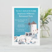 Invitation Destination Retraite Party Grec Blanc Bleu (Debout devant)