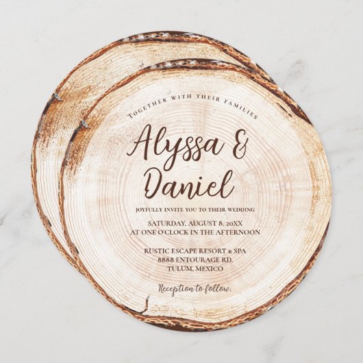 Invitation Destination Rustique Mariage forêt Bois Arrondisse (Devant / Derrière)