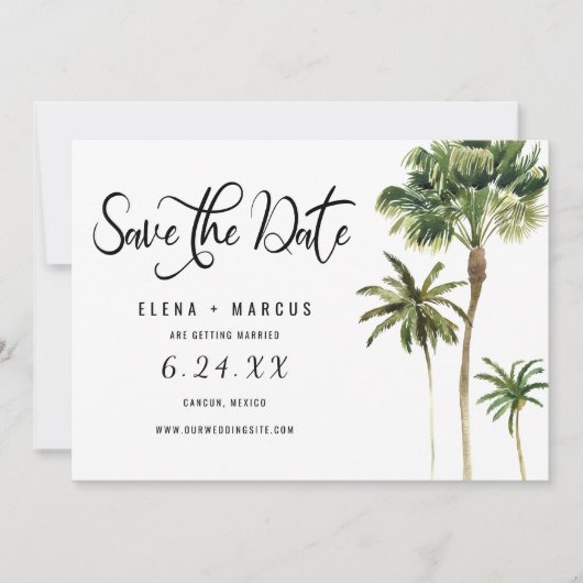 Invitation Destination Tropical Palmiers Sauvegarder La Date (Devant)