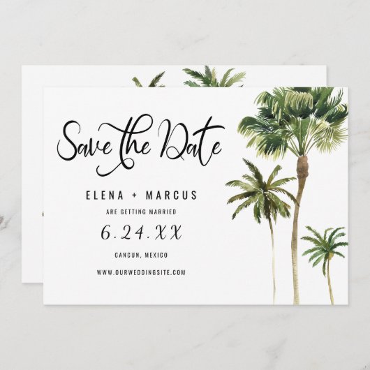 Invitation Destination Tropical Palmiers Sauver La Date (Devant / Derrière)
