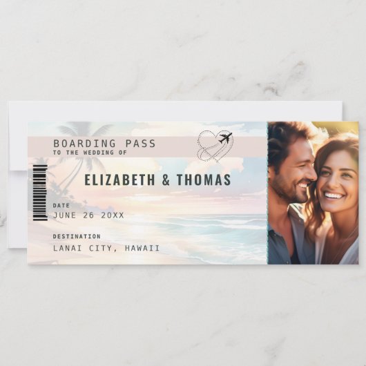 Invitation Destination Tropicale Avion Ticket Plage Mariage (Devant)