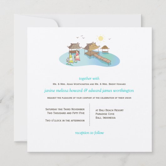 Invitation Destination Tropicale Wedding Beach Plage Planche  (Devant)