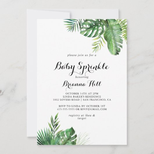 Invitation Destination Végétation tropicale Bébé Sprinkle (Devant)