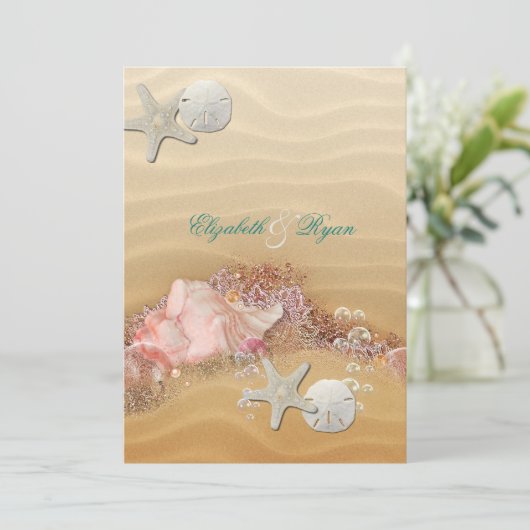 Invitation Destination Wedding Beach Starfish Seashells (Debout devant)