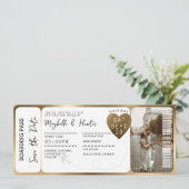 Invitation Destination Wedding Boarding Pass Gold Ticket QR (Debout devant)