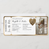 Invitation Destination Wedding Boarding Pass Gold Ticket QR (Devant)
