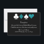Invitation Destiny Las Vegas Réception Parties scintillant Tu<br><div class="desc">Parfait pour un mariage de Las Vegas,  cette carte de réception propose des costumes de cartes en parties scintillant blanche et turquoise sur un arrière - plan noir,  ce qui en fait l'ajout parfait à votre fête à thème Las Vegas ou casino.</div>