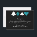 Invitation Destiny Las Vegas Réception Parties scintillant Tu<br><div class="desc">Parfait pour un mariage de Las Vegas,  cette carte de réception propose des costumes de cartes en parties scintillant blanche et turquoise sur un arrière - plan noir,  ce qui en fait l'ajout parfait à votre fête à thème Las Vegas ou casino.</div>