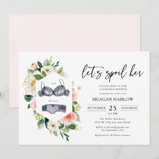 Invitation Détachons sa douche à lingerie florale (Devant / Derrière)