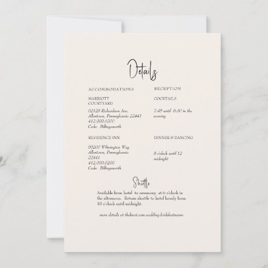 Invitation Détail de mariage à la verdure crème (Devant)