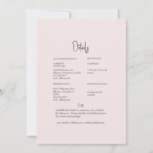 Invitation Détail de mariage au dos floral blush clair (Devant)