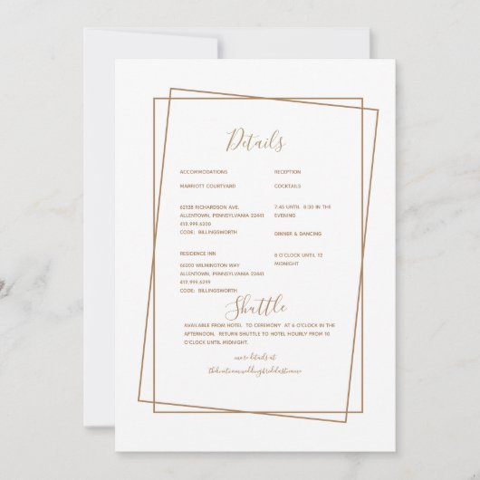 Invitation Détail de mariage formel Texte Or (Devant)