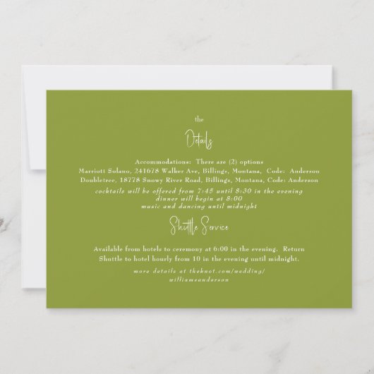 Invitation Détail de mariage vert (Devant)