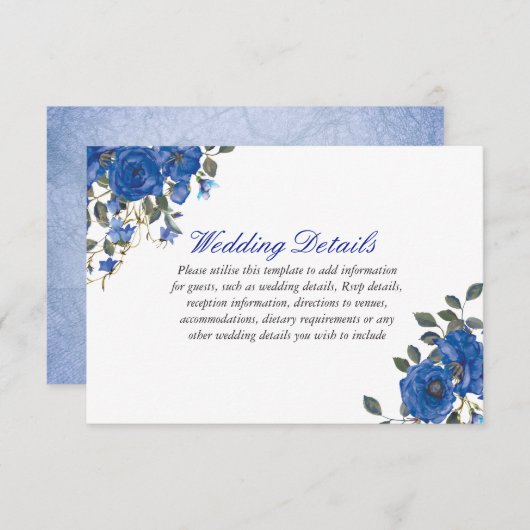 Invitation Détail de réception de mariage bleu indigo nuit (Devant / Derrière)