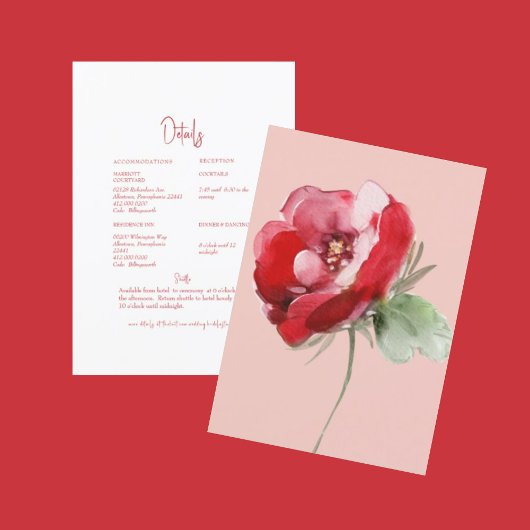 Invitation Détail du Mariage Floral Red & Blush