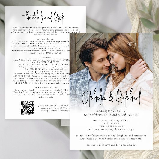 Invitation Détail du script de photo QR RSVP Mariage tout en