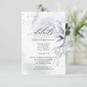 Invitation Détails 3 Feuillage élégant aquarelle bleu poussié (Debout devant)