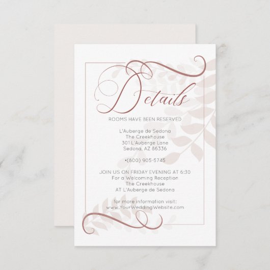 Invitation DÉTAILS | Accent épicé Feuille Mocha pâle en gros (Devant / Derrière)